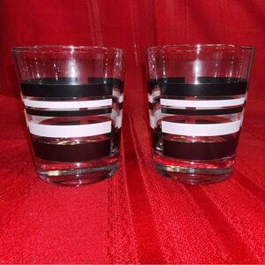 2 contemporary IKEA Godis black & white geometric striped tumblers MCM style